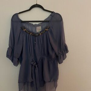 Saivana Blue Tunic with Ruffled Sleeves and Tie Front